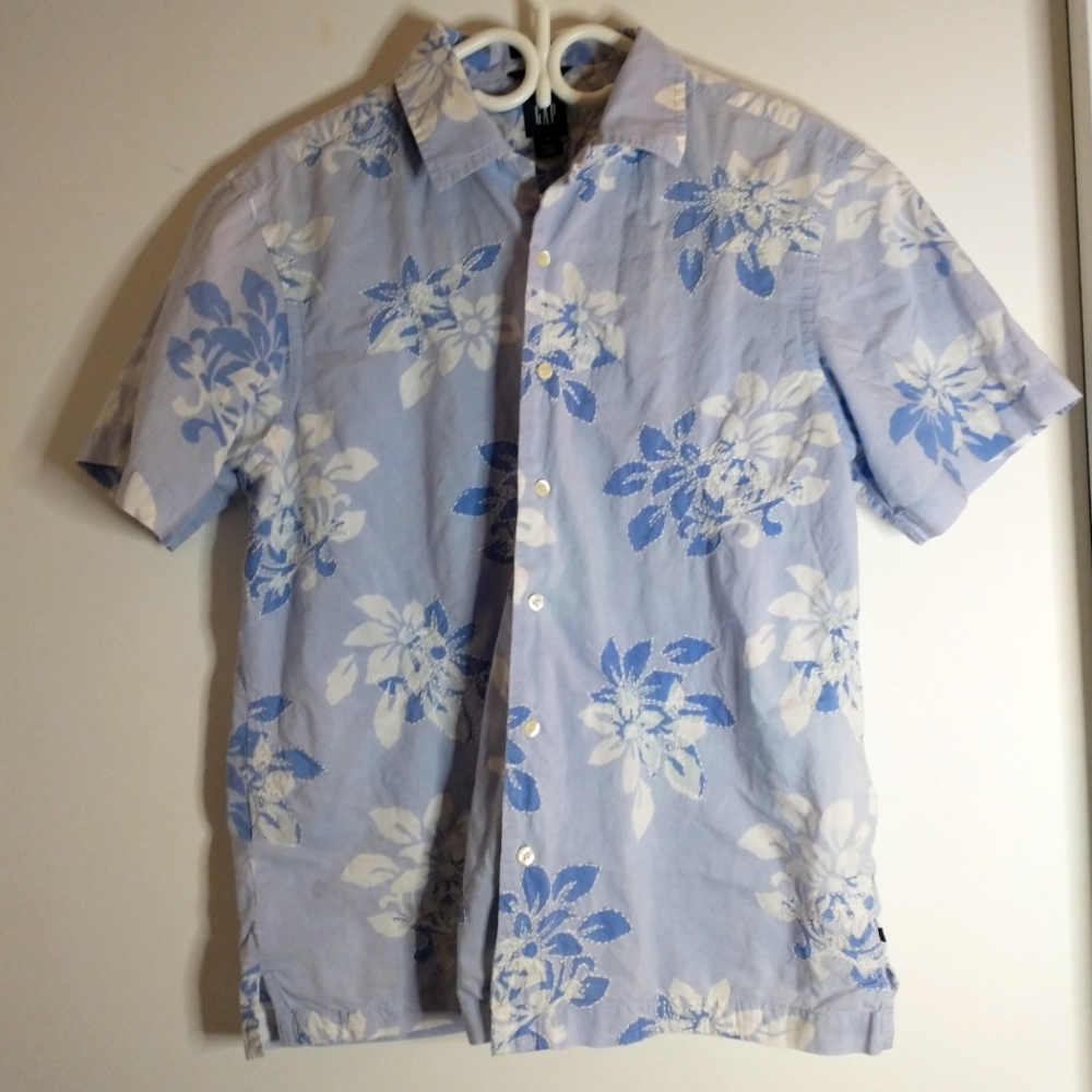 GAP Light Blue Hawaiian Aloha Floral Shirt Men's Medium